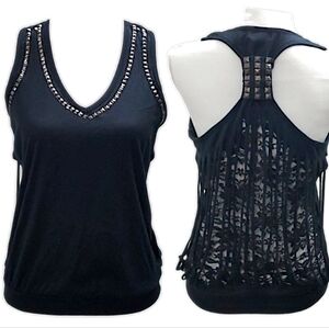 Hot topic black lace cutout tank top
